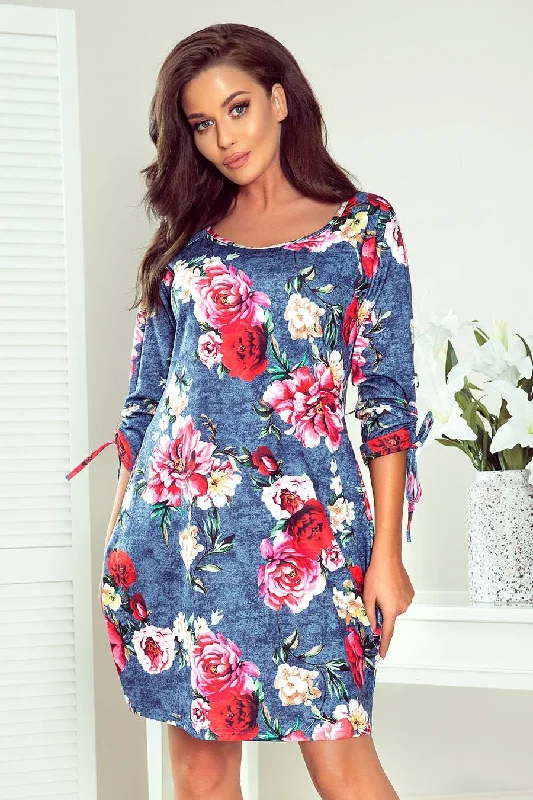 wrap-around dressNumoco 281-2 SOPHIE Comfortable Oversize dress - flowers on jeans