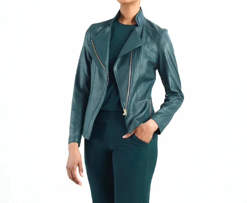 Liquid Leather Jacket In Hunter Green