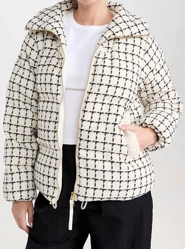 Eugene Check Puffer Jacket In Egret Mono Check