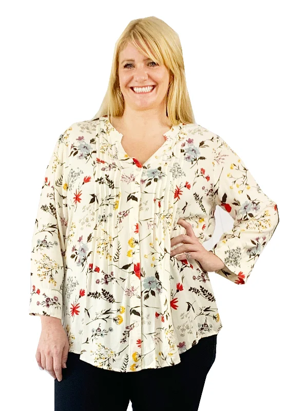 boho-chic dressPleat Front Printed Rayon Top - Plus Size