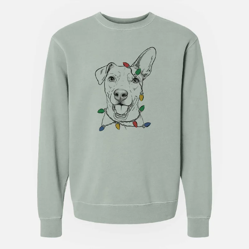 graphic gym sweatshirtChristmas Lights Radar the Pitbull Mix - Unisex Pigment Dyed Crew Sweatshirt