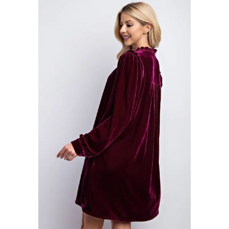 t-shirt dressLong Sleeves V-Neckline Velvet Dress With Side Pockets