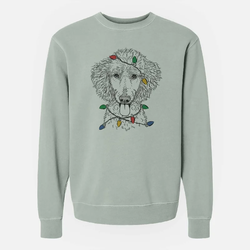 streetwear gym sweatshirtChristmas Lights Henry the White Standard Poodle - Unisex Pigment Dyed Crew Sweatshirt