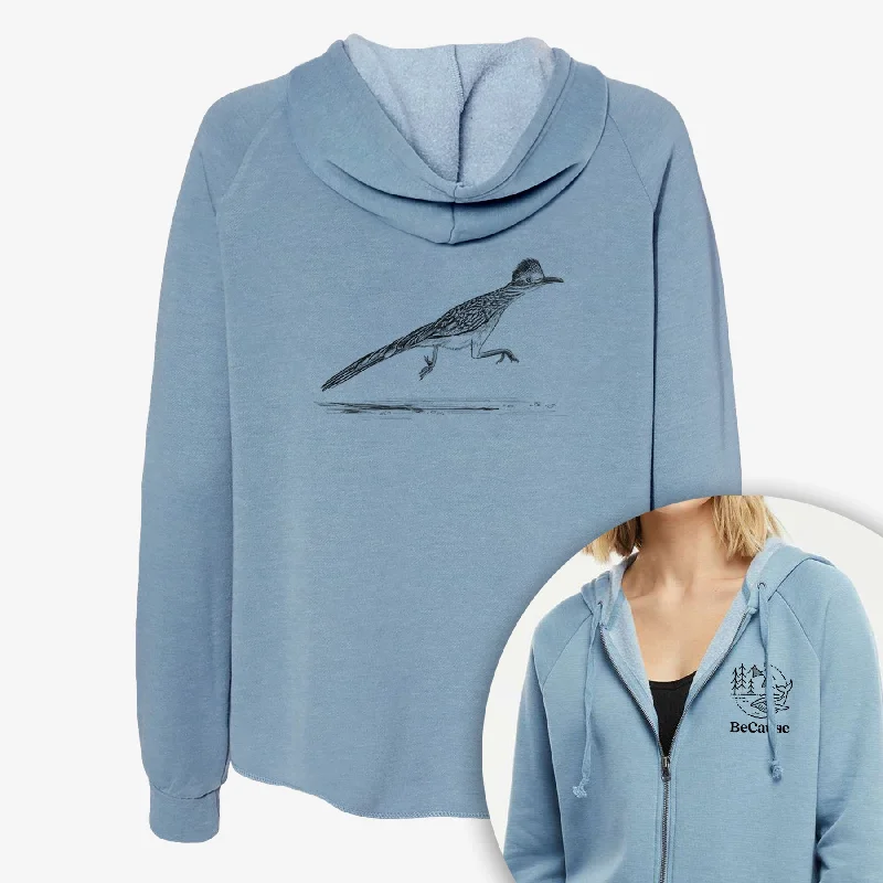 fashionable workout wearGreater Roadrunner - Geococcyx californianus - Women's Cali Wave Zip-Up Sweatshirt