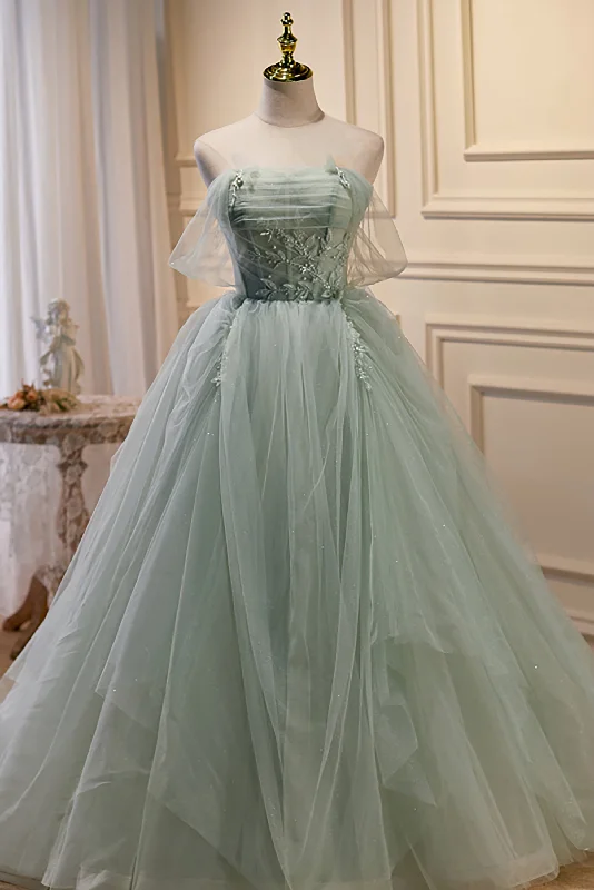 vintage dressLight Green Off-the-shoulder Tulle Long Prom Dress LJ0566