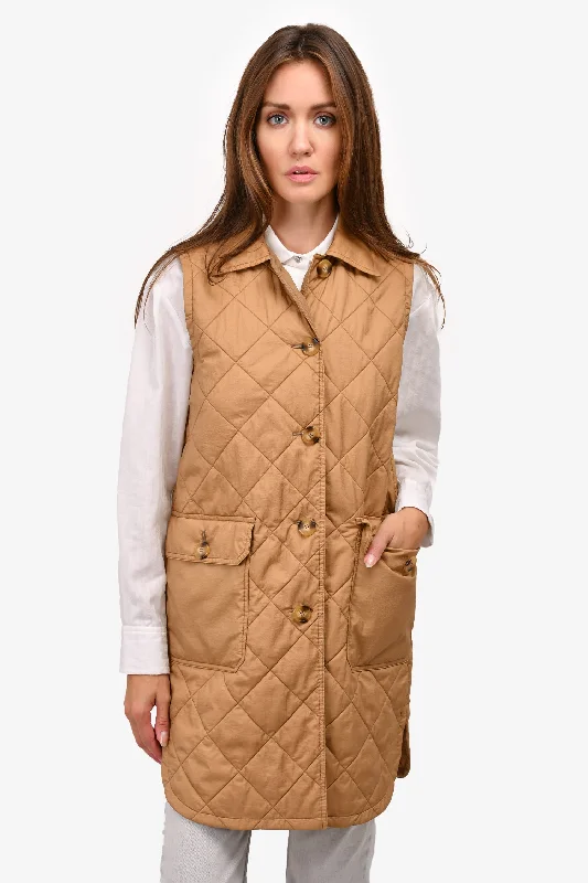 cold weather jacketWeekend  Max Mara Brown Nylon Quilted Long Vest Size 0