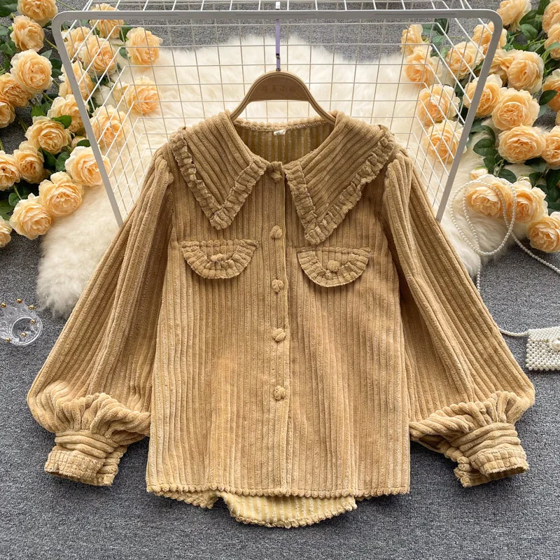 sporty outerwearLovely corduroy long-sleeved shirt     S516