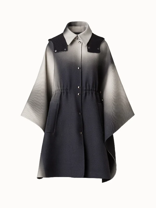 graphic coatWool Cape with Detachable Hood and Shadow Print