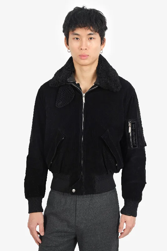 padded puffer coatSaint Laurent Black Corduroy with Shearling Collar Bomber Jacket Size 38 Mens