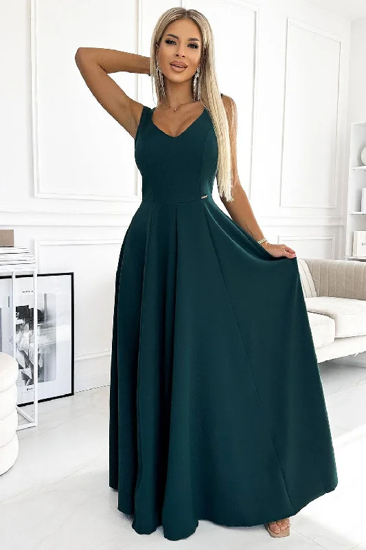 elegant dressNumoco 246-5 CINDY long elegant dress with a neckline - green