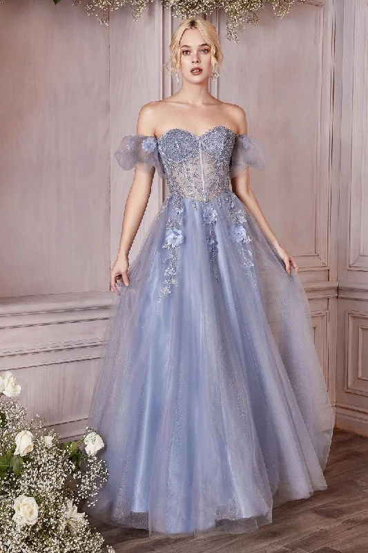 stylish party dressStrapless Layered Tulle Structured Embroidered Sequin Appliqué Long Ball & Prom Dress CDCD0191