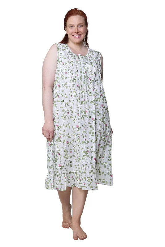 sophisticated dressLa Cera Sleeveless Rose Vine 100% Cotton Gown - Plus Size