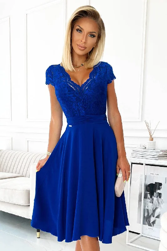 off-the-shoulder dressNumoco 381-3 LINDA - chiffon dress with lace neckline - royal blue