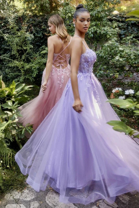 v-neck dressFluttering Butterfly Applique A-Line Scoop Neck Laced Open Back Floral Long Prom Dress CDA1141