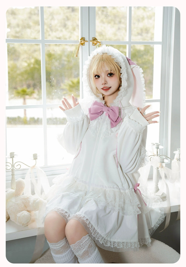 fitted coat(BFM)With PUJI~Sweet Lolita Coat Pink rabbit Ear OP Dress for Spring