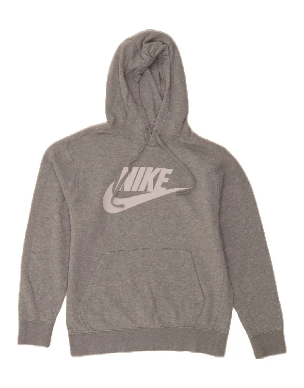 NIKE Mens Graphic Hoodie Jumper Small Grey Cotton