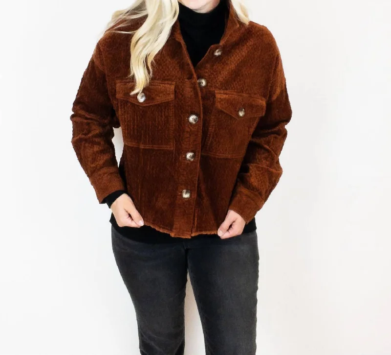 Pumpkin Spice Cord Shacket In Brown