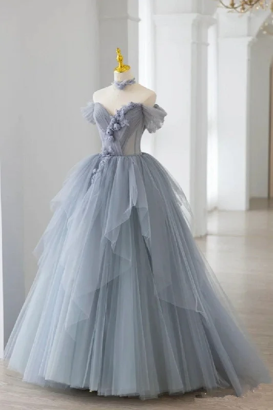 high-waisted dressElegant Tulle  Off The Shoulder Lace-up Back Quinceanera Dress