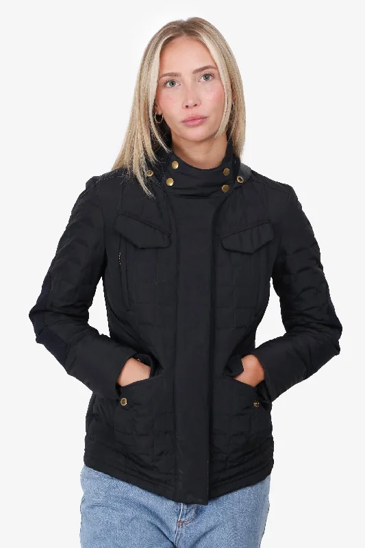 cold weather jacketGucci Black Nylon Quilted Elbow Patch Jacket Size 38