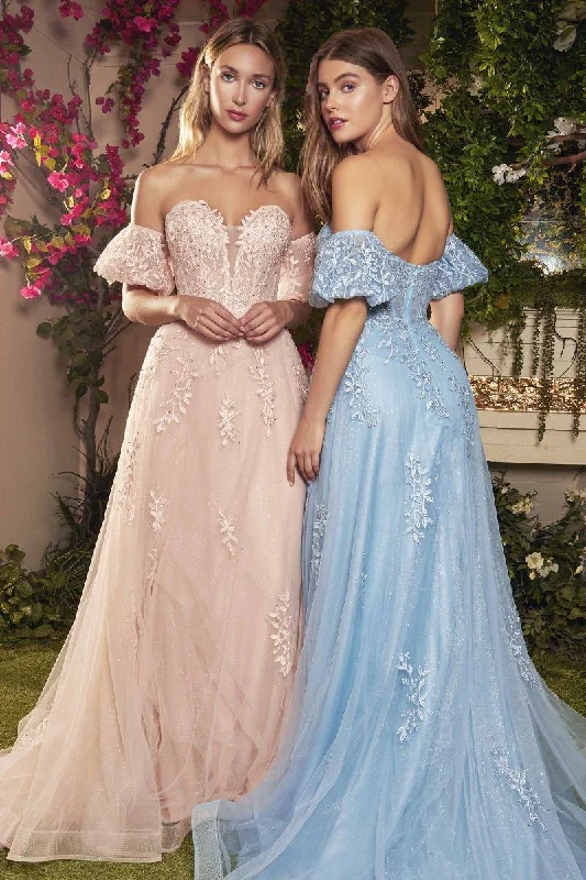 summer dressStrapless Willow Embroidered V-neck Bodice Puff Sleeves Floral Long Prom & Bridesmaid Dress CDA1046