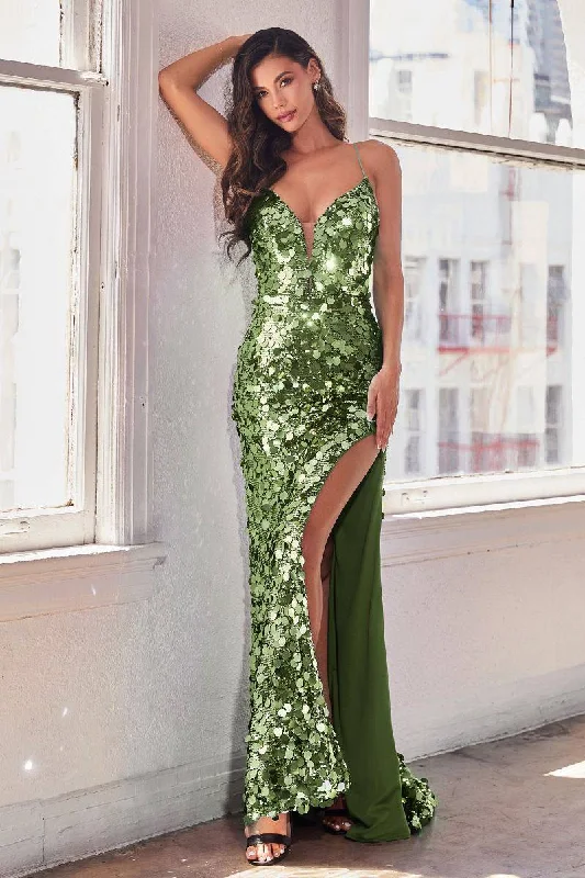 casual slip dressPaillette Fitted Illusion V-Neck Mermaid Side Slit Long Evening Dress CDB1141